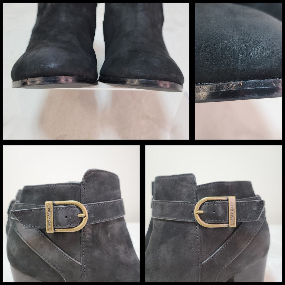 Cole Haan Black Nubuck 8C Wide Ankle Boots Whimsigoth Witchy Quiet Luxury Boho - Picture 7 of 12